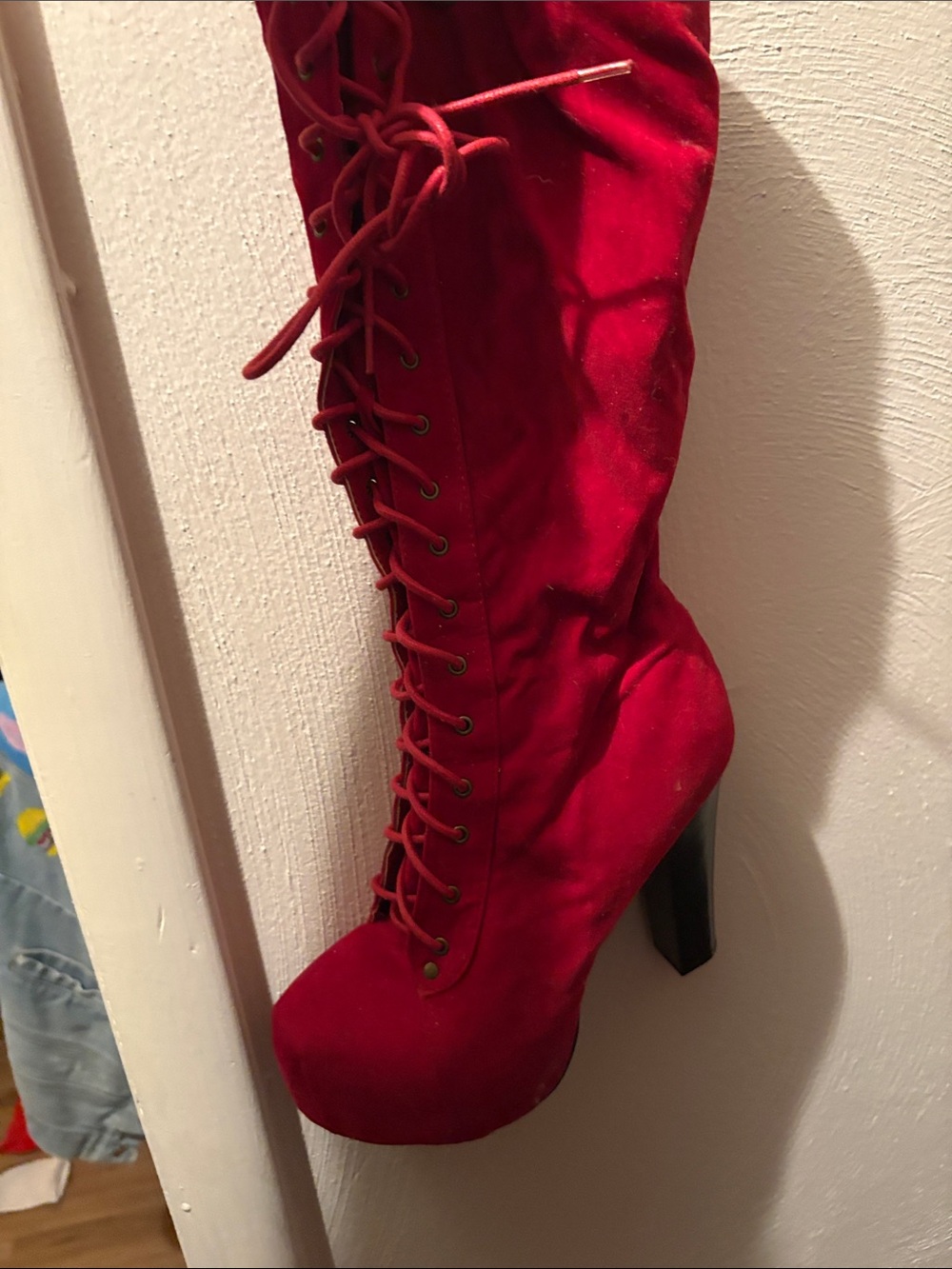 Red Lace-Up High Heel Women’s Boot
